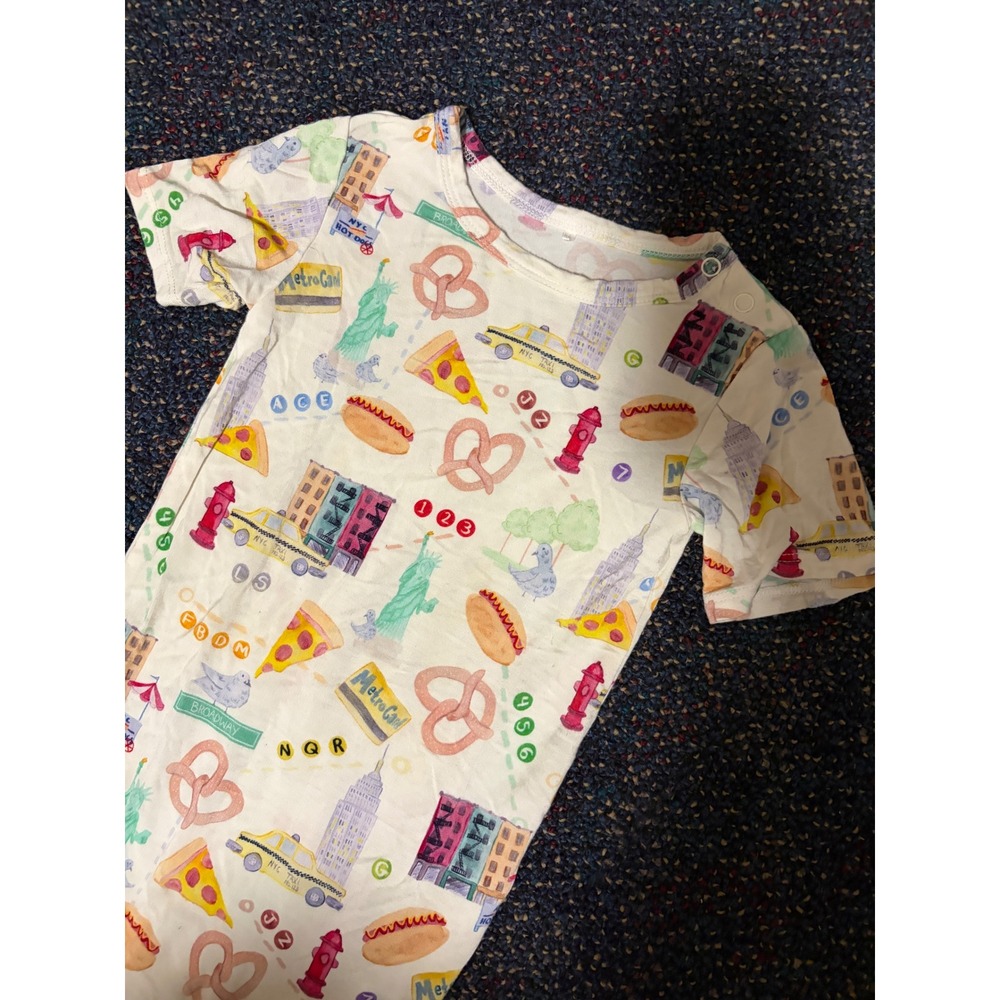 Posh Peanut 2T NYC Big Apple Bamboo Bodysuit Yellow Taxi Pizza Print